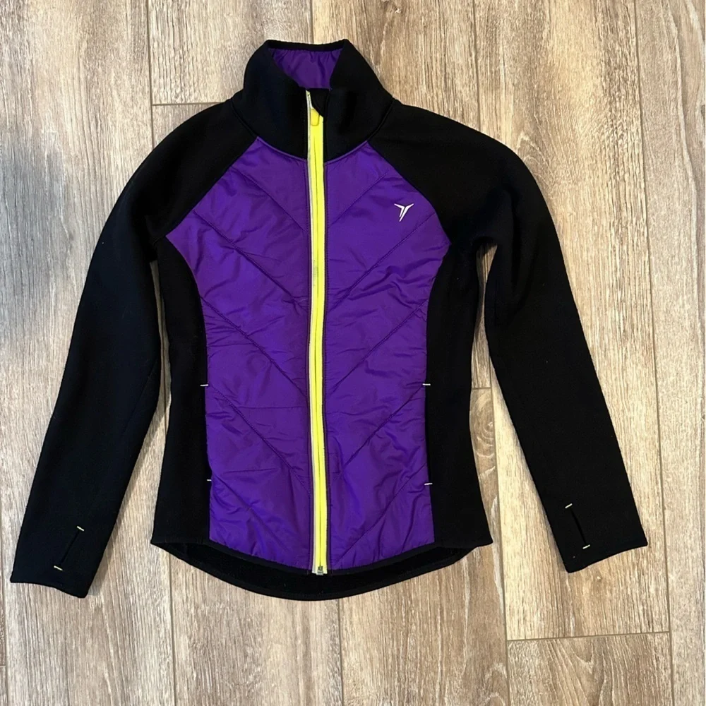 Old Navy Girl’s Purple and Black Jacket with Yellow Zipper - Size M